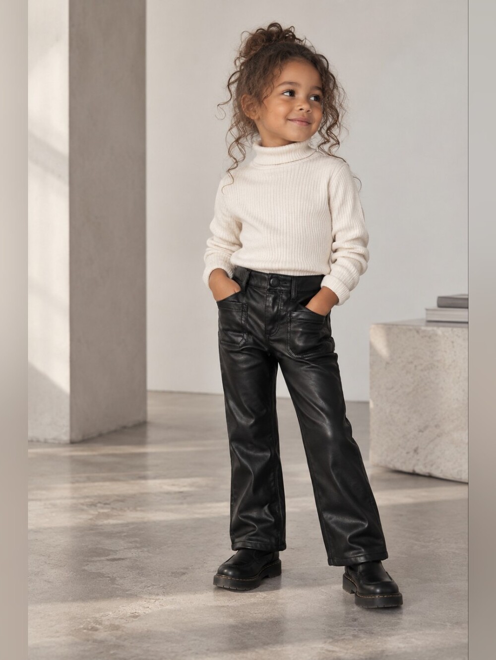 Baby Gap Girls Size 4 Black Faux Leather Flare Pants Y2K